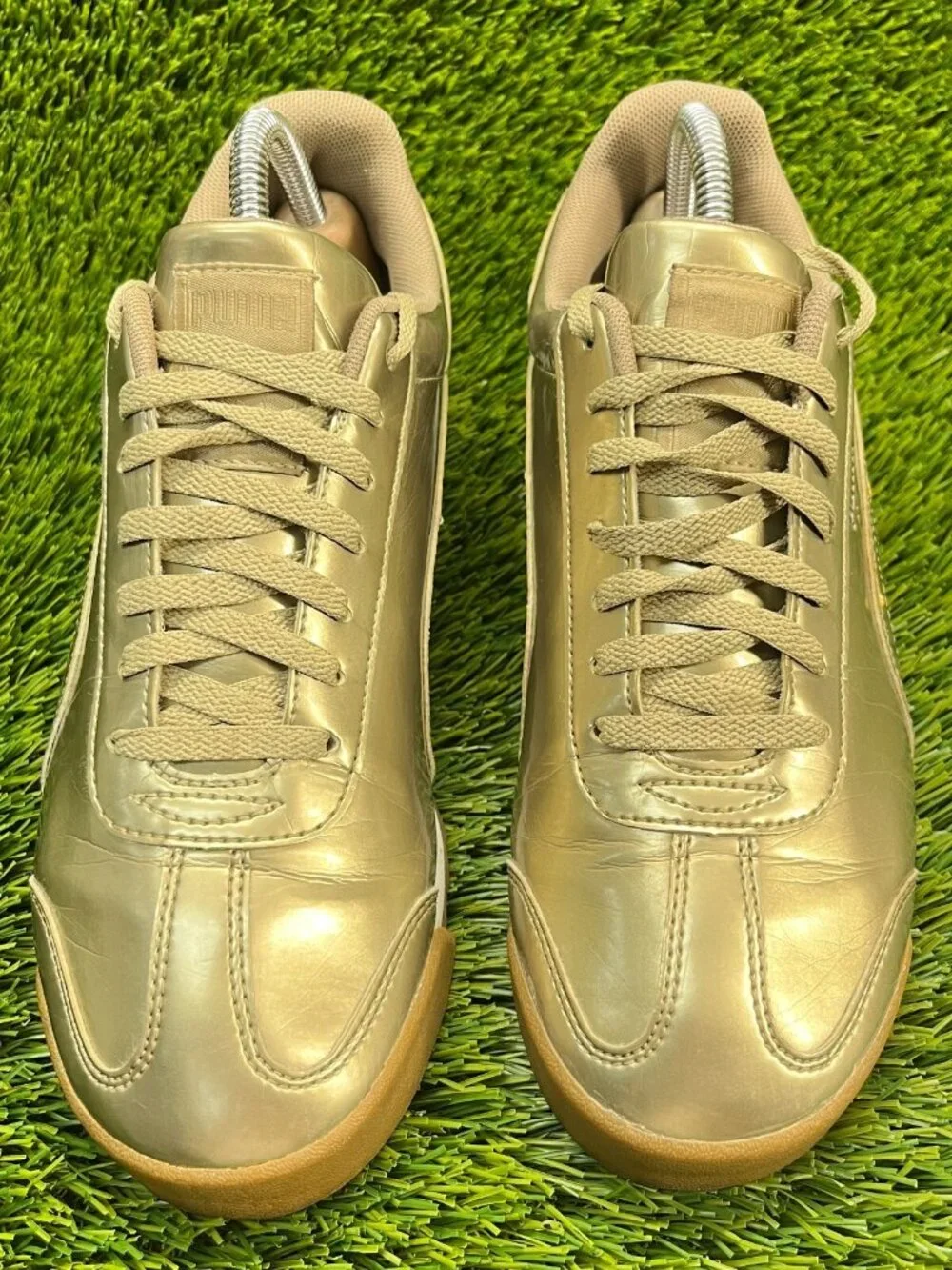 Puma Roma Patent Ano Gold Boys Size‎ 7Y Athletic Walking Leather Shoes Sneakers